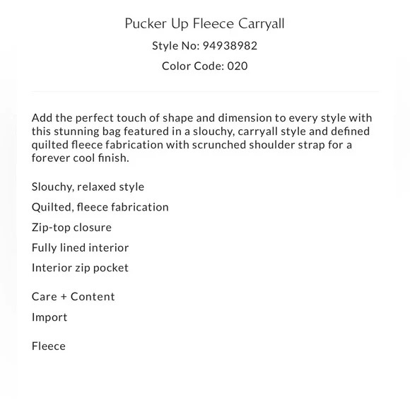 Free People Puckerup Fleece Carryall bag NWT - Picture 9 of 9